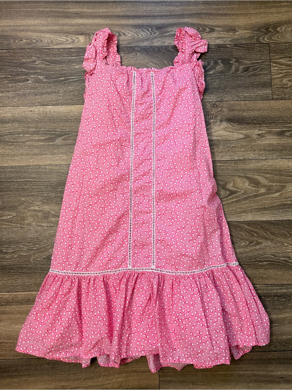 French Connection Girls size L 14/16 Pink Floral Ruffle Cotton Dress